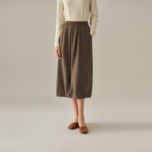 浅秋设计感抽褶花苞裙气质羊毛针织半身裙女秋季 1T30801 新款