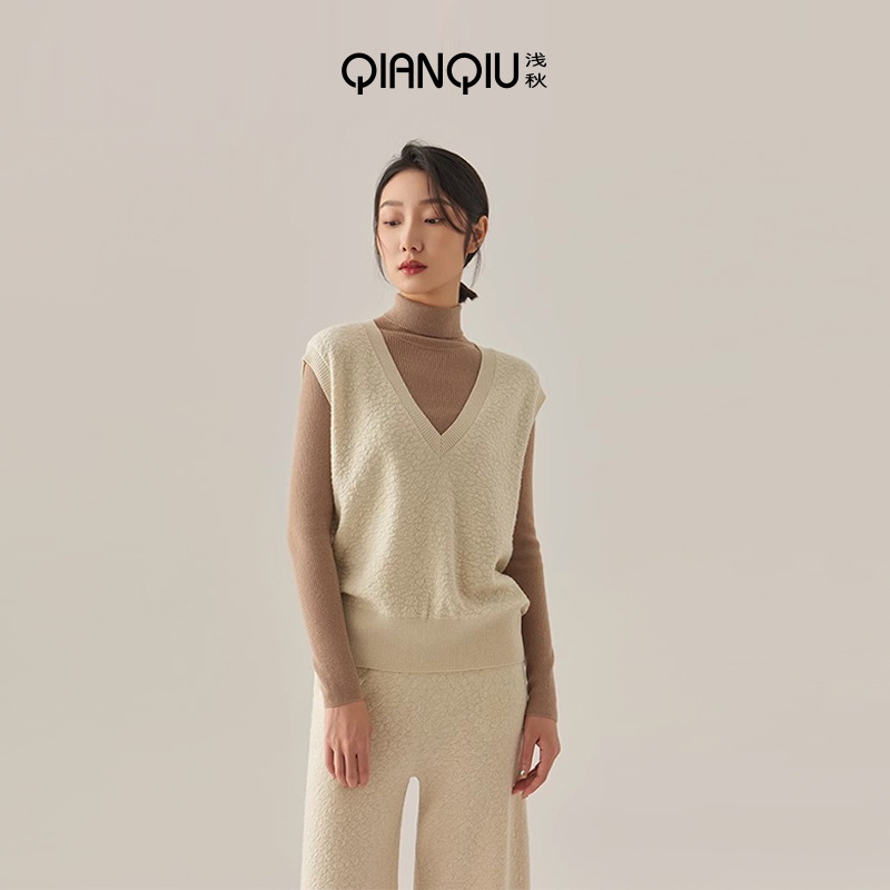 V领羊毛针织背心女无袖毛衣