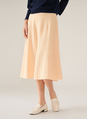 浅秋女装羊毛松紧针织百褶裙半身裙秋季新款1T40807