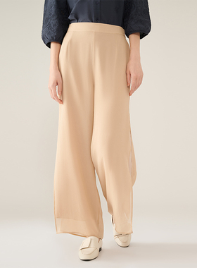 浅秋真丝薄款防晒休闲阔腿裤女冰丝夏季松弛感2024新款4A41703