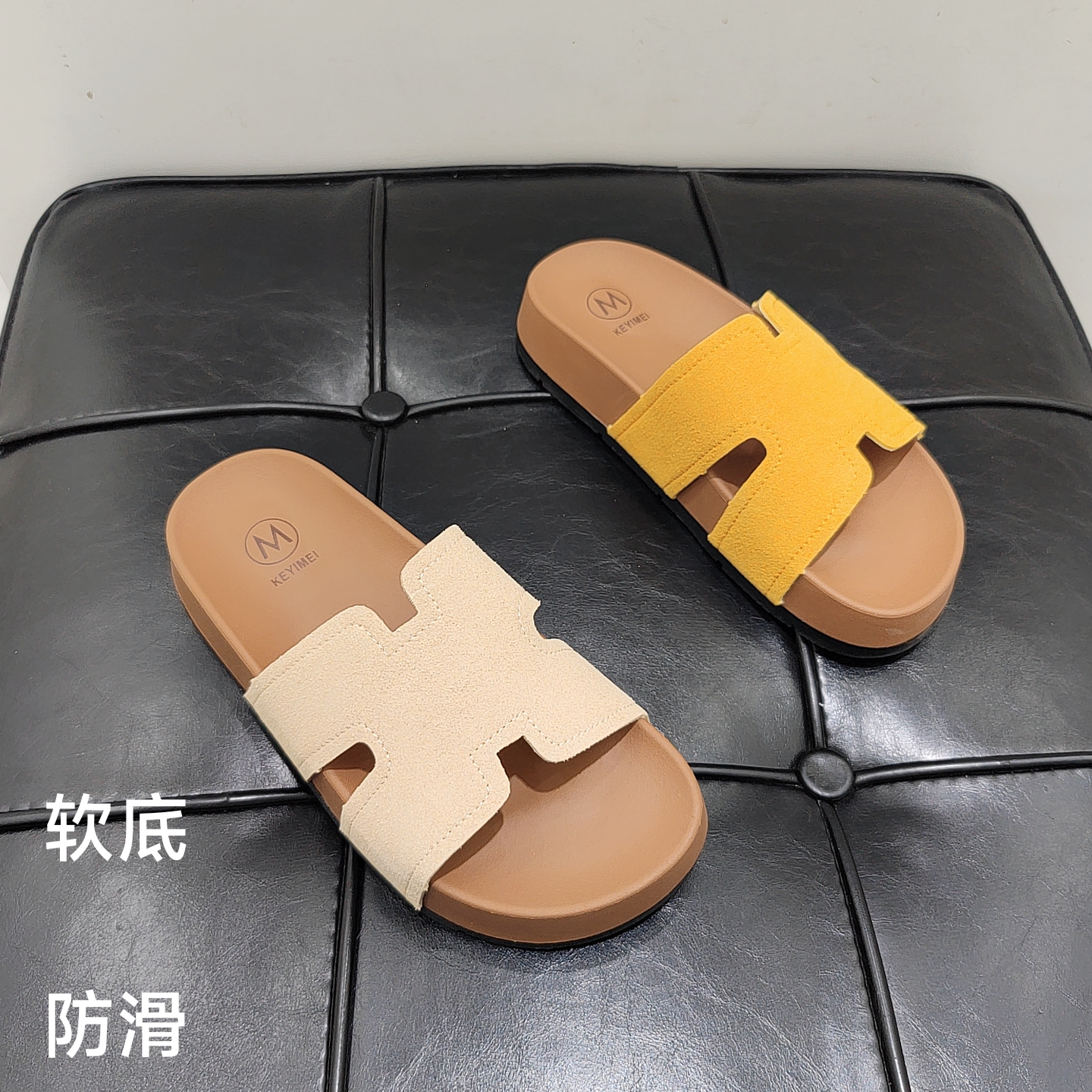 2160软皮一字拖鞋女2025夏新款韩版软底百搭沙滩拖外穿勃肯凉拖潮