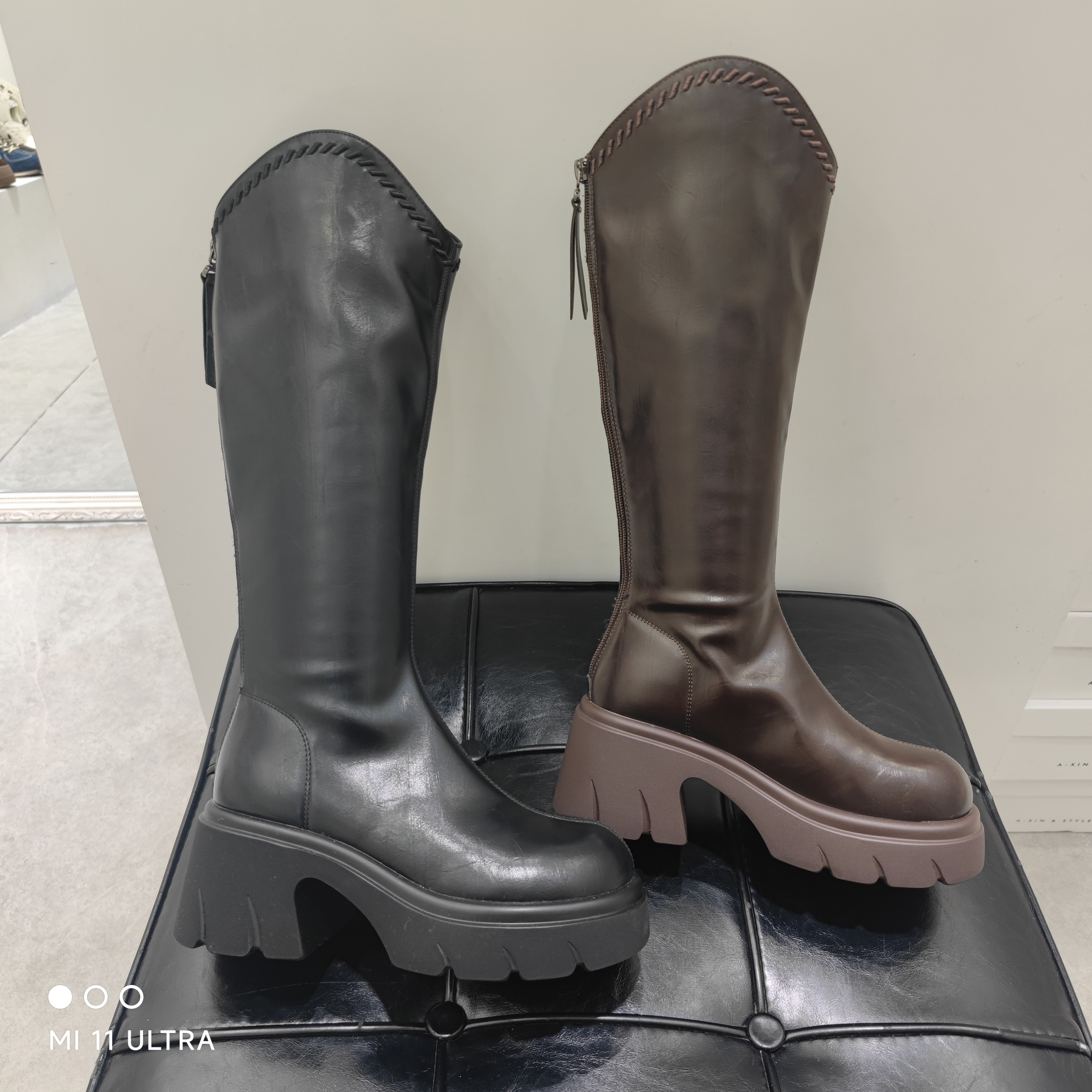 88小个子粗跟增高显瘦弹力软皮长筒靴女2025冬新款加绒高筒骑士靴