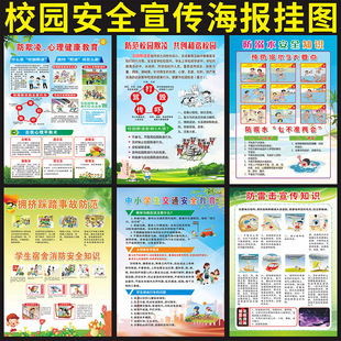中小学安全教育墙贴校园安全常识严禁踩踏防溺水标语海报知识贴纸