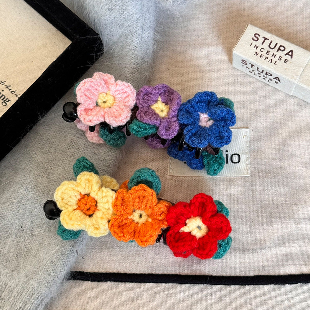 清新小花发夹手工毛线钩针编织五瓣花绿叶成人女童可爱刘海发饰发,饰品/流行首饰/时尚饰品新,发饰,淘宝优惠券,粉丝福利购,淘宝优惠卷