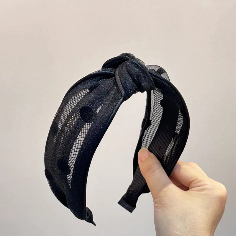 韩国复古甜美网纱波点圆点中间打结宽边发箍头饰女头箍发卡发带女