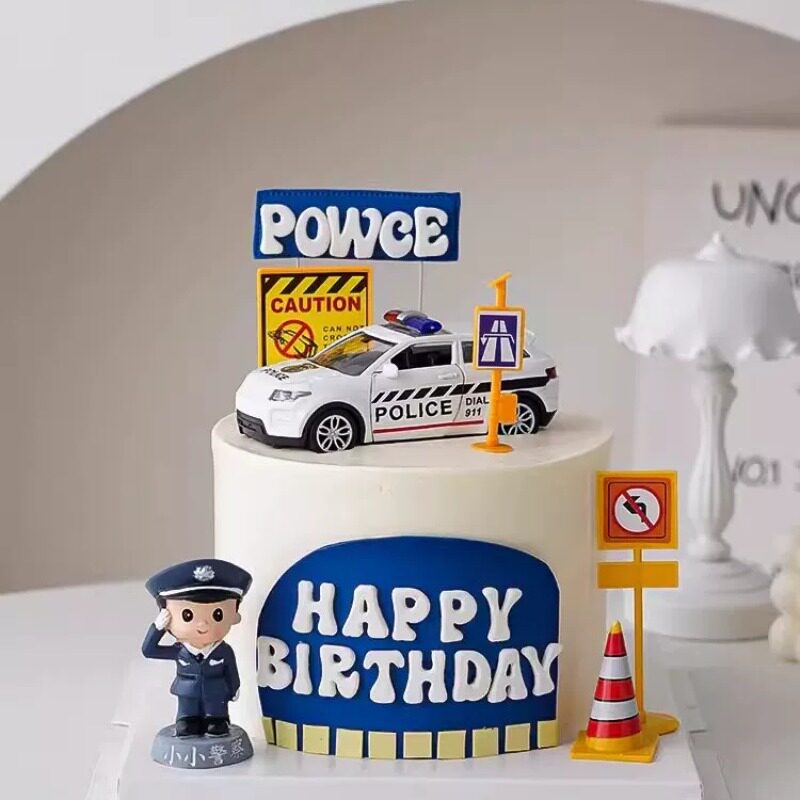 警察警车生日蛋糕装饰品摆件警察叔叔生日派对甜品台烘焙插件配件