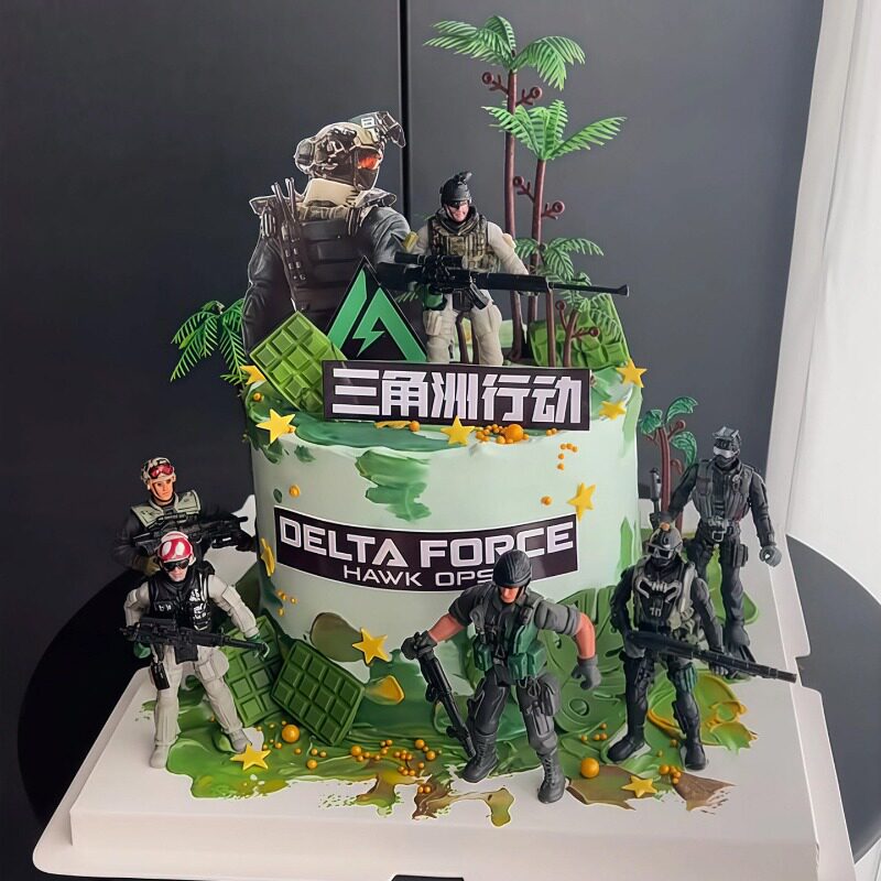 三角洲行动男生男神生日蛋糕装饰游戏人物威龙特种兵武器装备插件