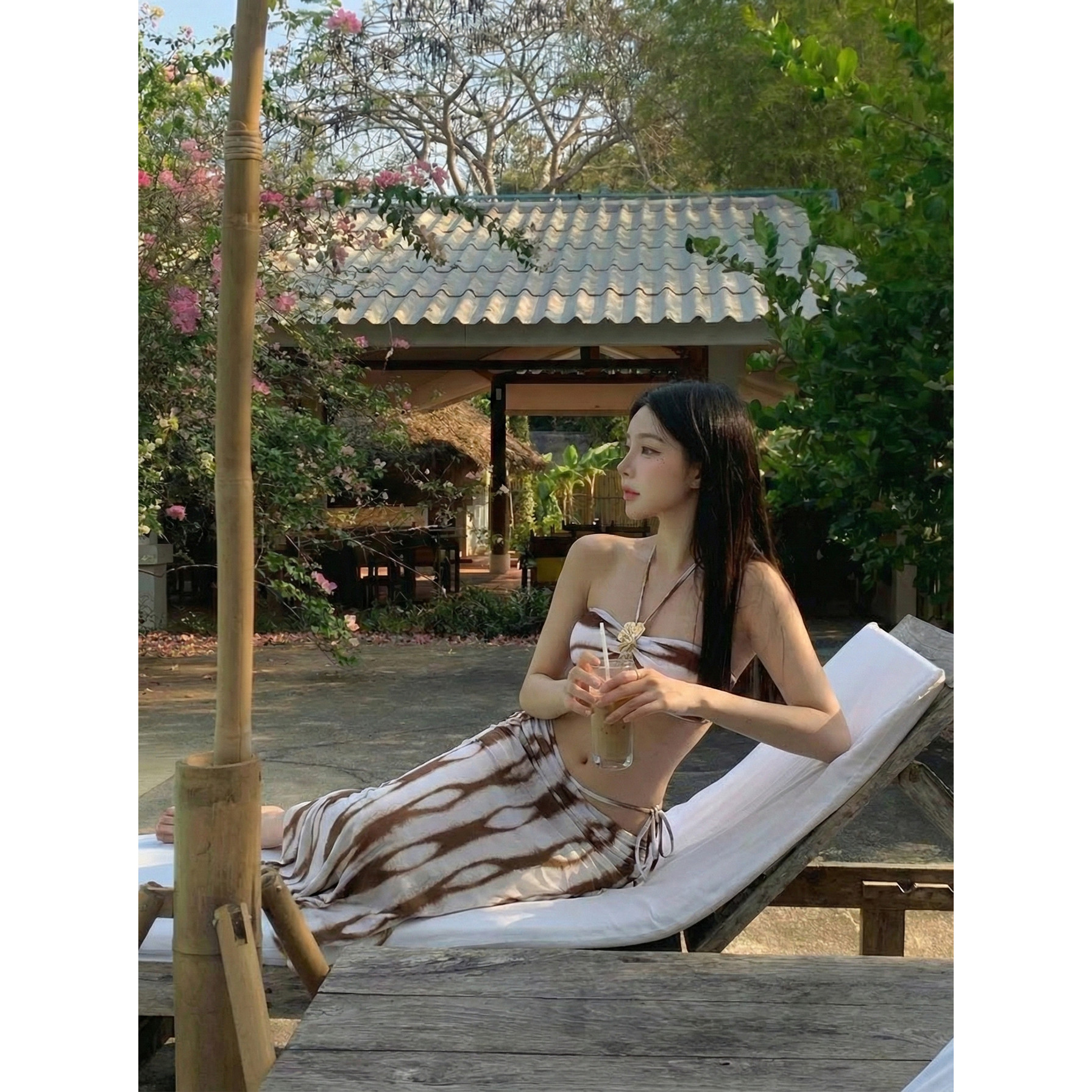 绝美2026新款度假风泳衣女比基尼高级感温泉长裙性感纯欲三件套