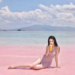 保守粉色绝美游泳衣高级感爆款 2025新款 泳衣女泡温泉连体裙式