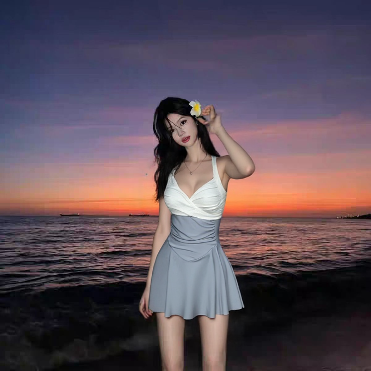 2025新款泳衣女连体裙式遮肚显瘦平角高级感露背游泳衣性感温泉