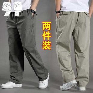 纯棉男士 裤 休闲长裤 耐磨耐脏工装 子 宽松腰部松紧系带直筒裤 春秋季
