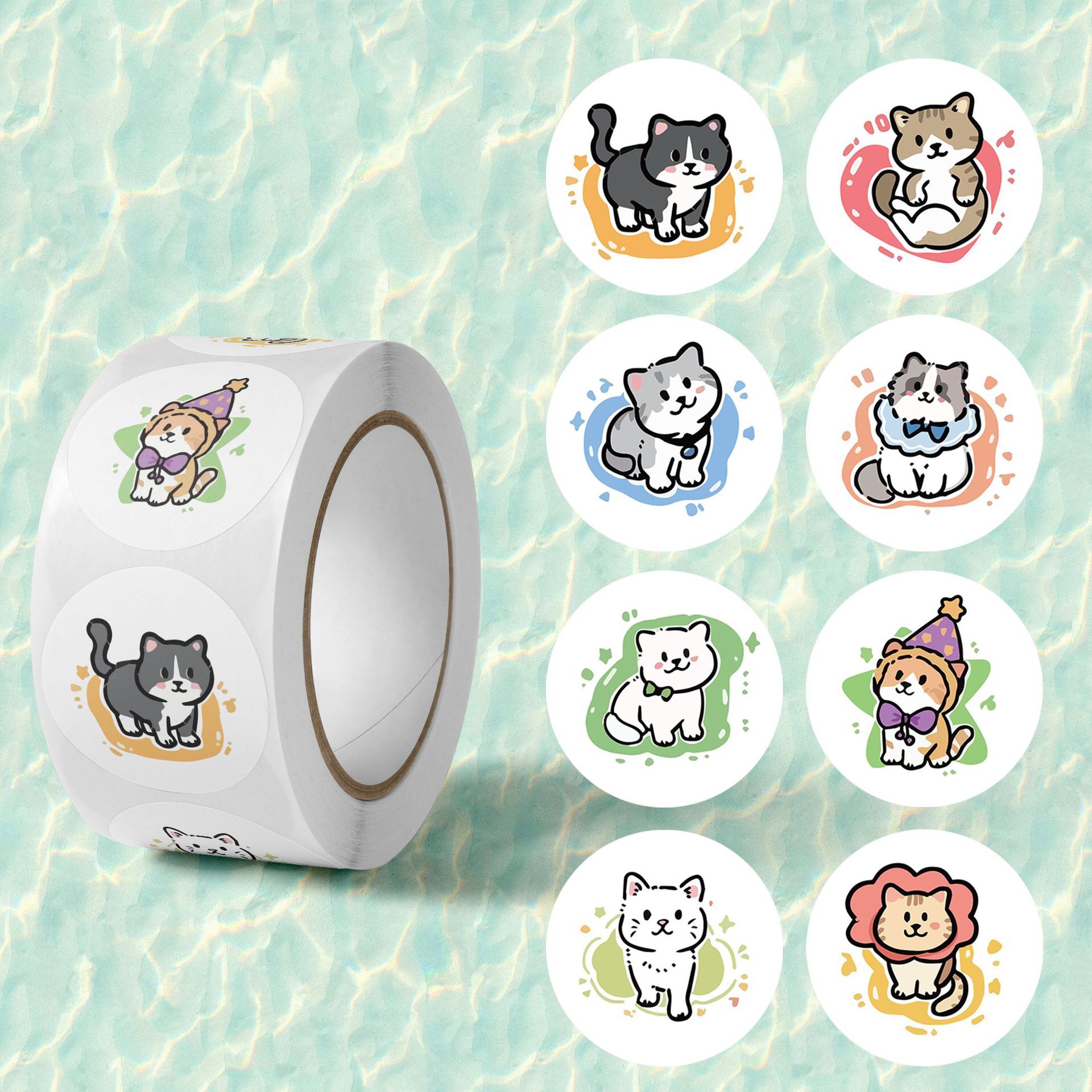 500贴/卷卡通猫咪儿童玩具奖励表扬贴纸自粘贴画英文益智学习标签