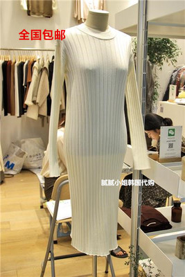 韩国东大门代购legacy bone圆领竖条纯色百搭针织连衣裙