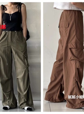 VIRKIN韩国东大门代购2025夏季女装新抽绳简约宽松时尚工装休闲裤