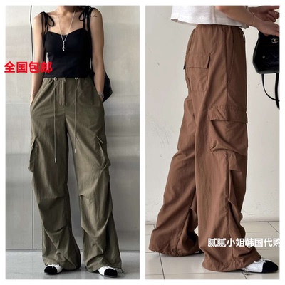 VIRKIN韩国东大门代购2025夏季女装新抽绳简约宽松时尚工装休闲裤