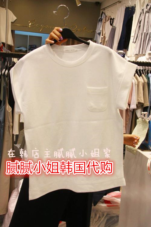 legacy bone店主怒推自留韩国代购小口袋点缀好棉质卷袖短袖