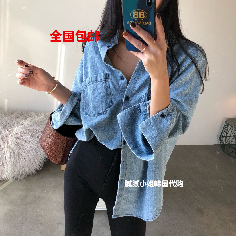 韩国东大门代购SUNDER MARKET-S 宽松水洗牛仔衬衫