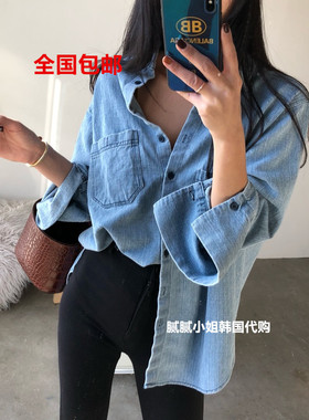 韩国东大门代购SUNDER MARKET-S 宽松水洗牛仔衬衫