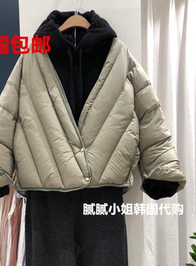 韩国东大门代购db show大领口系扣纯色羽绒棉服