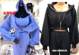 MONROE韩国东大门代购2025春季女装新款纯色短款连帽运动风外套女