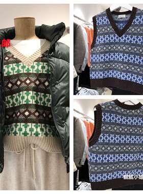 韩国东大门Helvetica120504秋冬 80羊毛 复古 V领 毛衣马夹