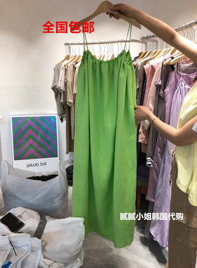 韩国东大门代购SOF 2025夏 超显白果绿色度假吊带宽松连衣裙