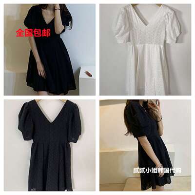 BPLAN 韩国东大门代购刺绣棉布蕾丝V领连衣裙