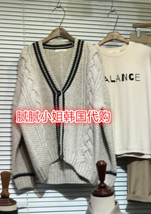 韩国东大门代购urban renewal麻花编织条纹系列针织开衫女