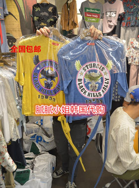 春夏女装新款夏装韩国东大门代购tara老鹰字母系带短袖T恤