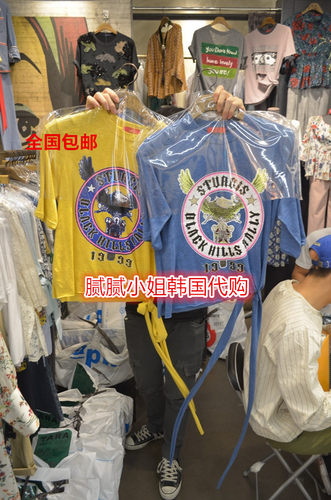 春夏女装新款夏装韩国东大门代购tara老鹰字母系带短袖T恤