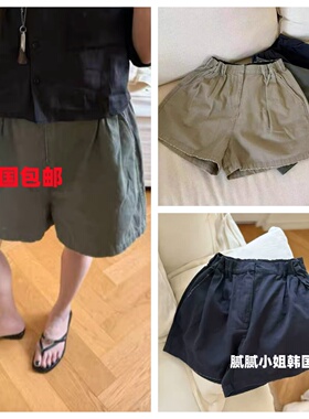 tug 韩国东大门代购夏季新舒适好穿做旧磨边松紧腰短裤