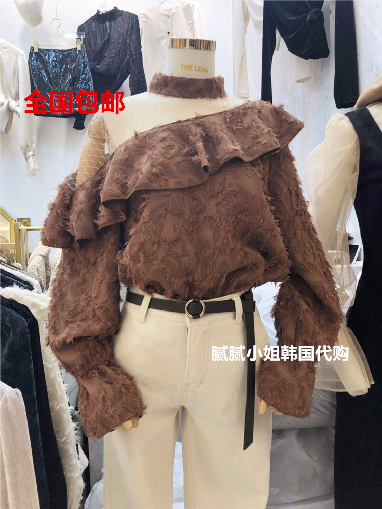 26早春韩国东大门代购the lena蕾丝露肩荷叶边上衣衬衫