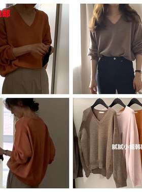 韩国东大门Ounce083102秋冬 5%羊绒 60%羊毛气质温柔V领 毛衣