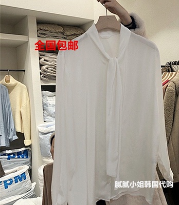 26早春新品韩国东大门代购london muse气质优雅蝴蝶绑带雪纺衬衫