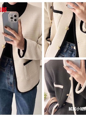 2026春韩国东大门代购over rich时尚撞色短外套020607