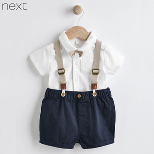英国Next男宝宝夏季周岁礼服套装婴儿满月衣服背带裤英伦绅士薄款