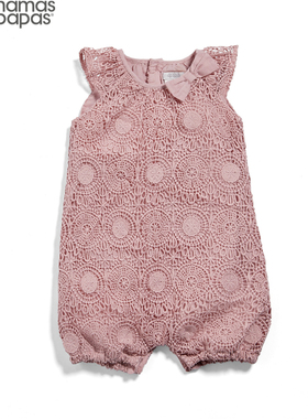 现货英国Mamas&Papas夏季女宝宝纯棉短袖镂空蕾丝连体衣婴儿哈衣
