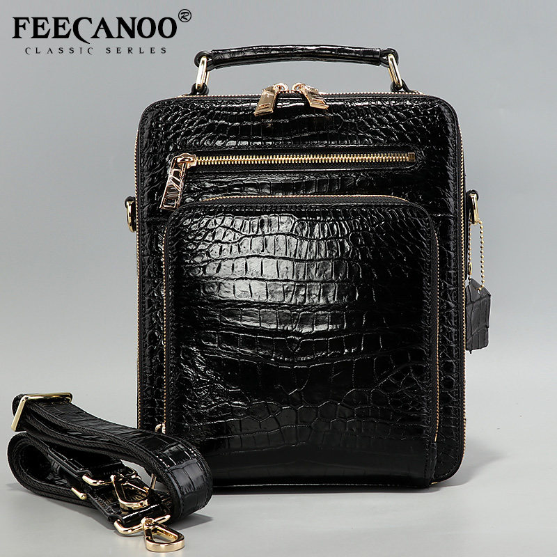高端鳄鱼皮手提包单肩包男士商务全皮男包休闲斜挎包真皮竖款包包