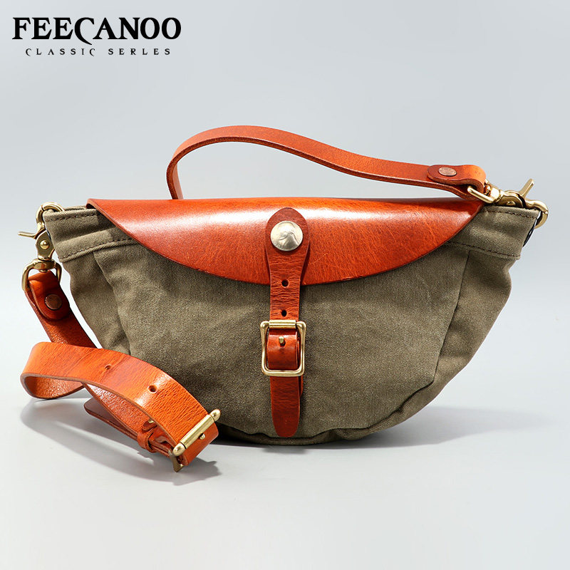 新款男士帆布胸包 复古拼接单肩斜挎包 美式休闲男包草绿尚胸挎包