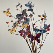 创意插花摆件仿真花 饰摆放花艺橱窗软装 新款 复古蝴蝶花枯枝室内装