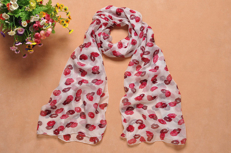 韩版新款欧美夏季性感嘴唇丝巾女春季百搭长款桑蚕丝围巾真丝披肩