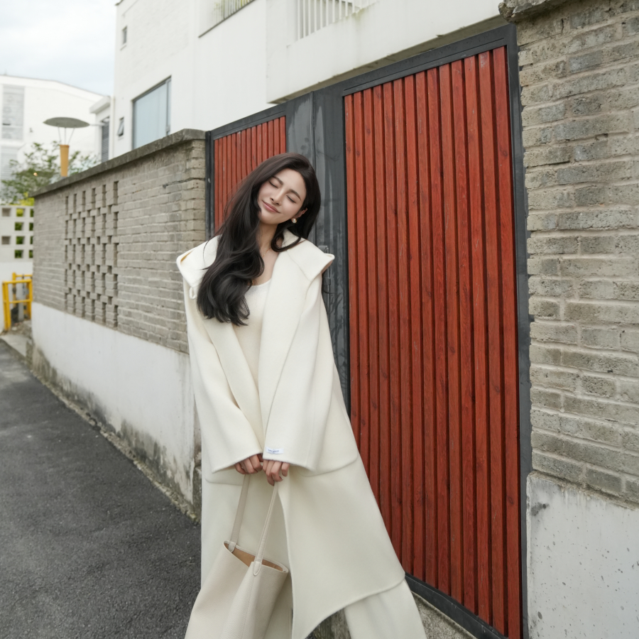 双面羊毛大衣连帽中长款宽松韩系慵懒百搭显瘦女装毛呢外套