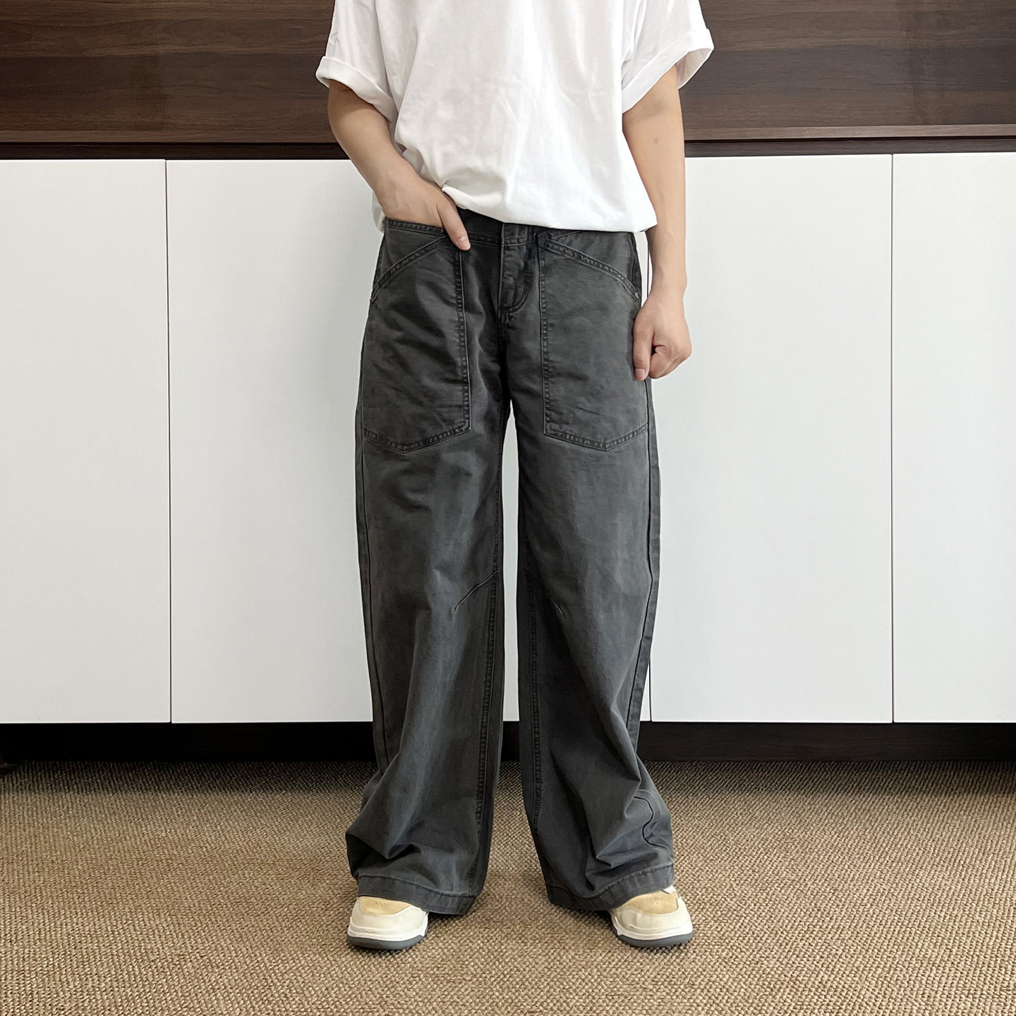 美式复古水洗深灰cleanfit大口袋宽松直筒牛仔裤男女潮流弯刀裤子,男装,牛仔裤,淘宝优惠券,粉丝福利购,淘宝优惠卷