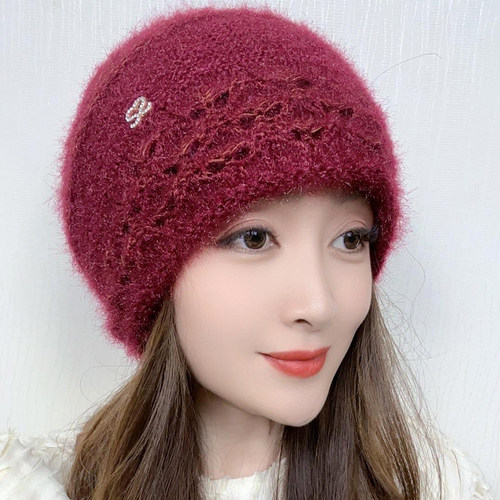 秋冬女士双层加厚百搭针织帽