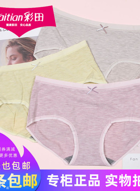 三条包邮彩田女士内裤莫兰迪色简约32056亲肤莫代尔棉底裤32057