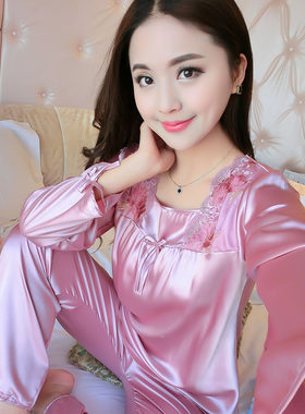 2018春季丝绸方领时尚睡衣套装