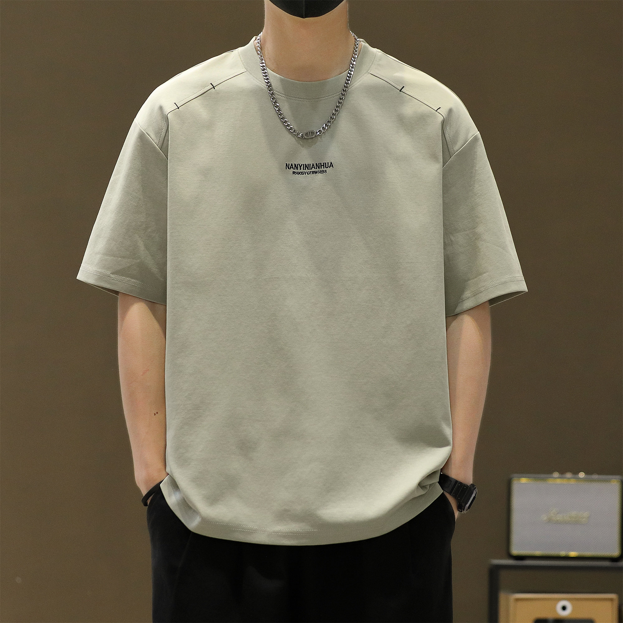 重磅冰丝棉刺绣短袖t恤男上衣