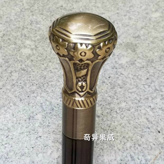 外贸实木纯铜古典圆头绅士手杖老人拐杖文明杖生日礼物推荐古铜色