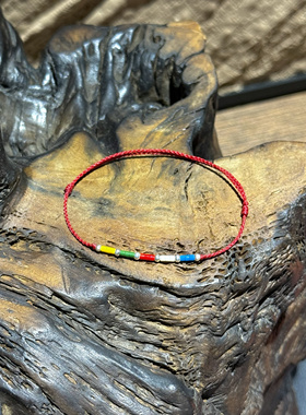 吉运红绳「祈愿」S999纯银珠手绳西藏五色经幡琉璃珠本命年红绳