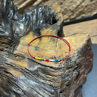 吉运红绳「祈愿」S999纯银珠手绳西藏五色经幡琉璃珠本命年红绳